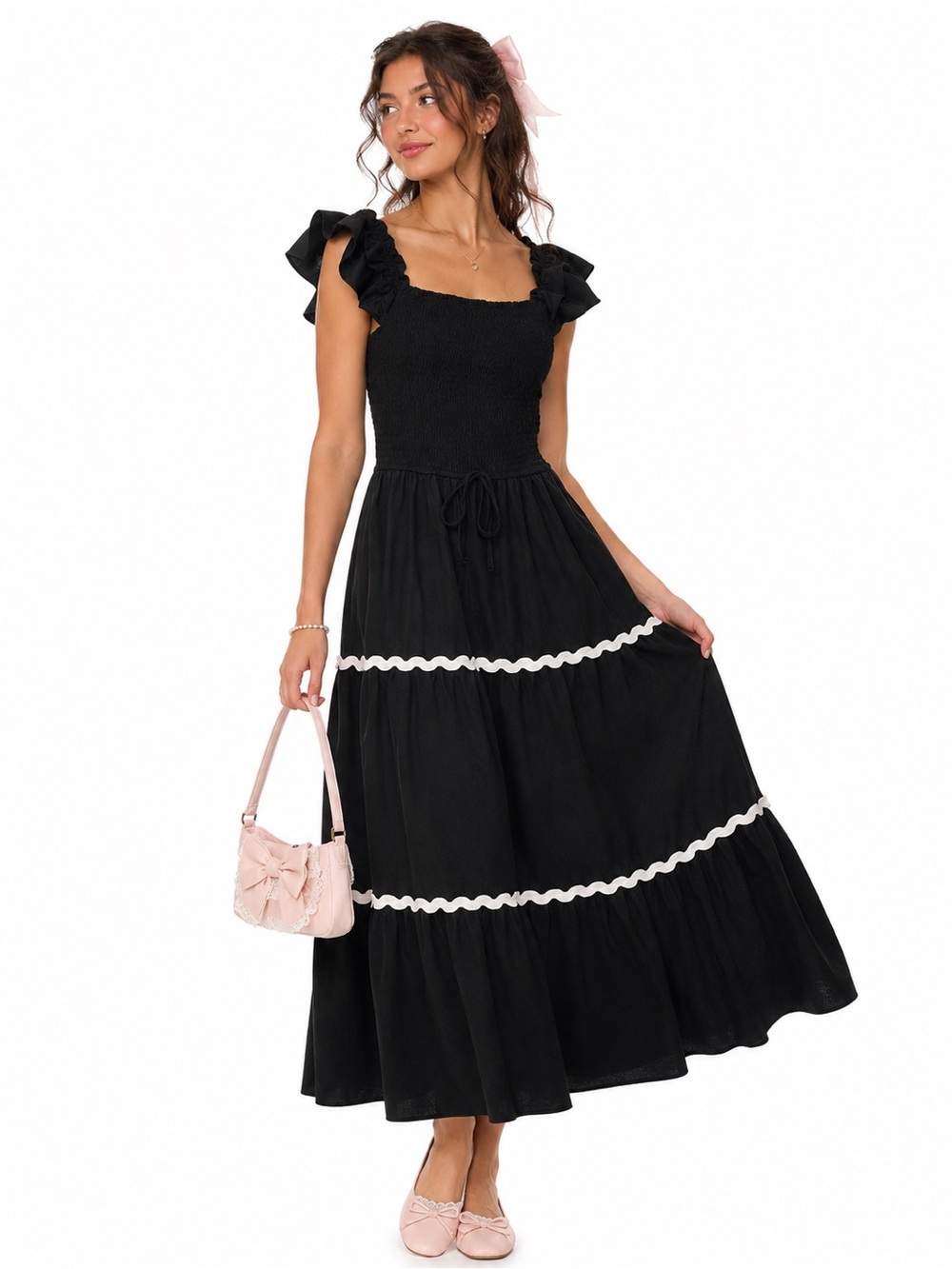 Truly 4 You Smocked Ric Rac Maxi Dress Coquette Cottagecore Large